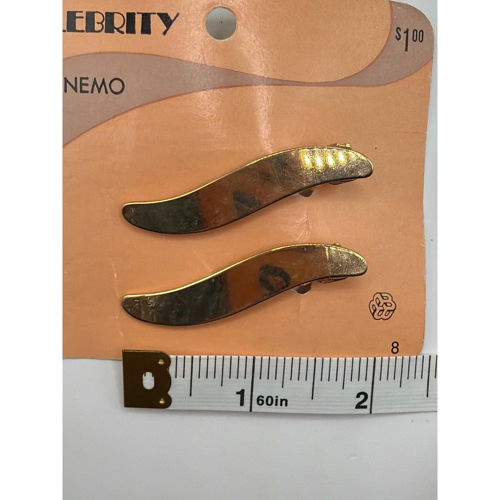 VTG 80's Celebrity Nemo Gold Tone Wavy Barrette Hair Clip‎ Set Women Accessory
